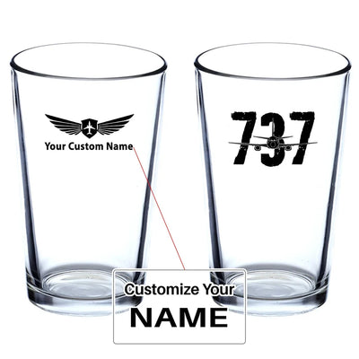 Boeing 737 Beer & aviation design on beer water glass, versatile drinkware.