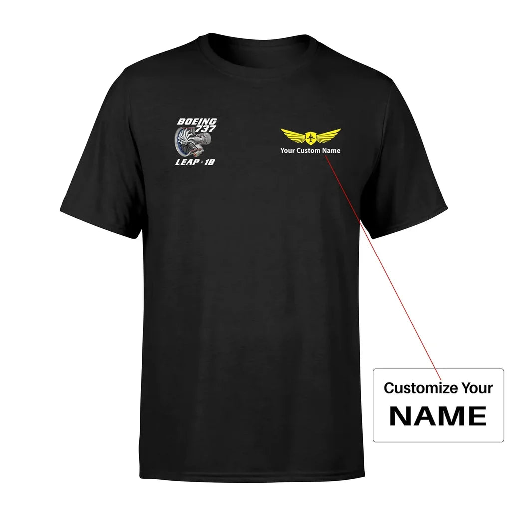 Boeing 737 & Leap 1B aviation design printed on soft cotton small-logo T-shirt.