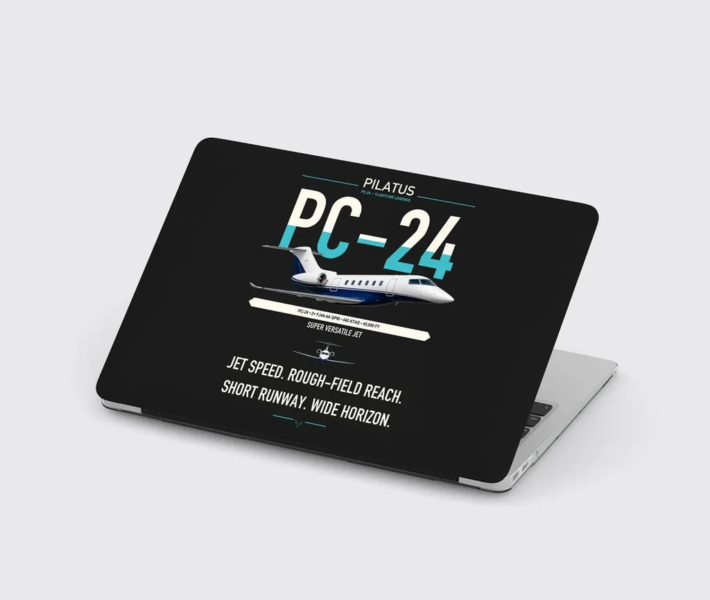 Pilatus PC-24 design on black MacBook case