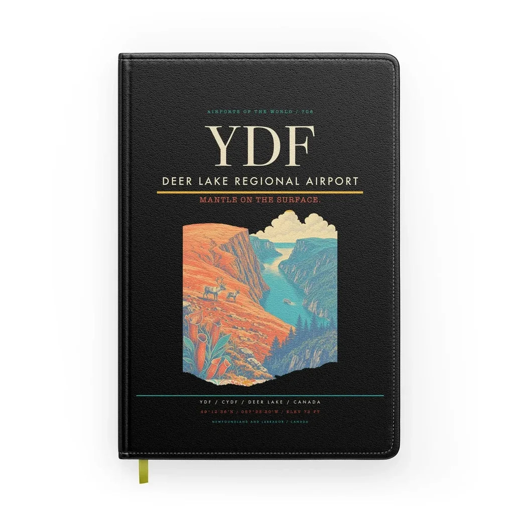 Deer Lake Regional Airport (YDF) design on black notebook
