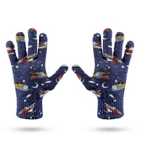 Thumbnail for Spaceship & Stars aviation design on soft knit fabric gloves.