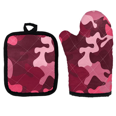 Military Camouflage Red Kitchen Glove & Holder aviation design on durable fabric with insulated lining kitchen glove holder.