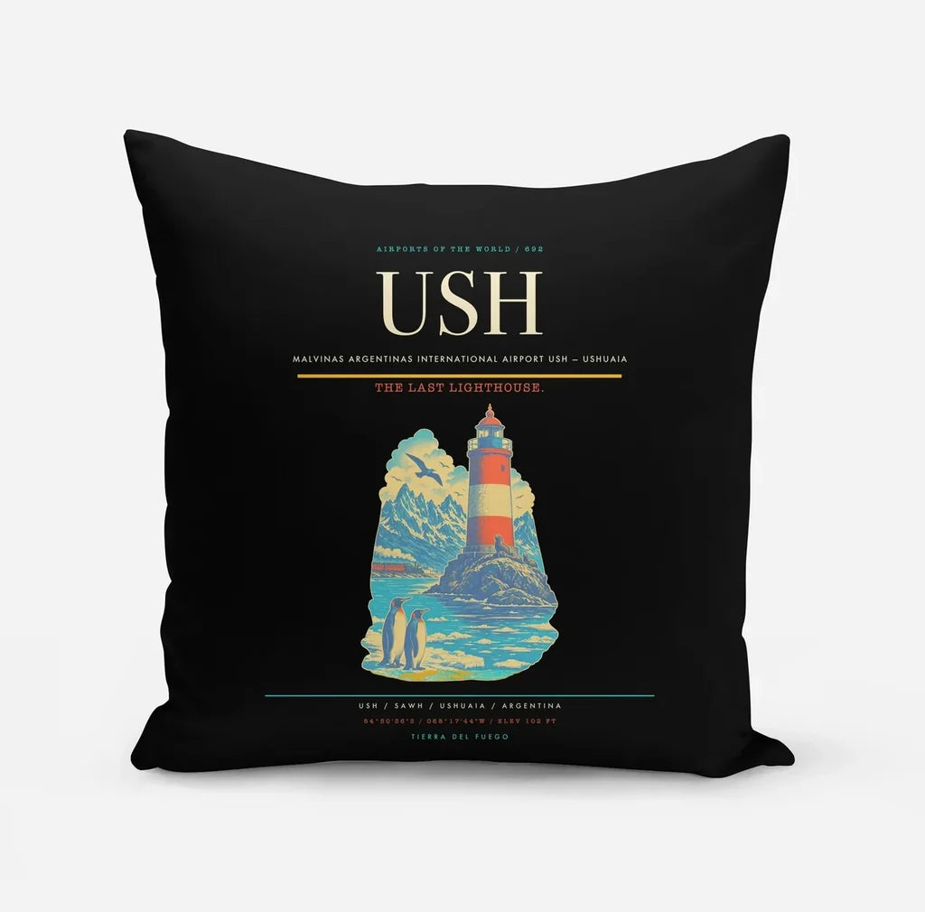 Malvinas Argentinas International Airport (USH) design on black pillow