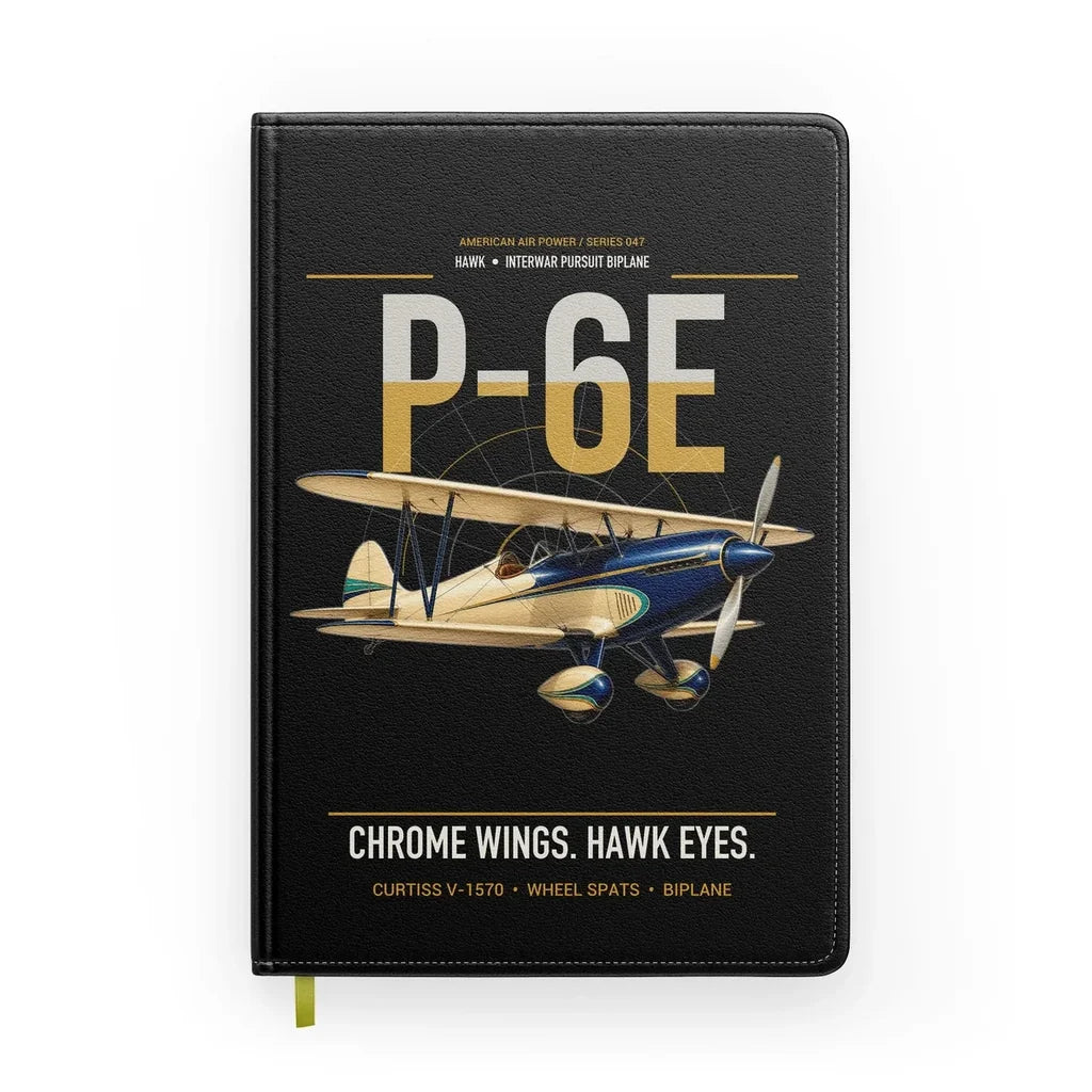 Curtiss P-6E Hawk design on black notebook