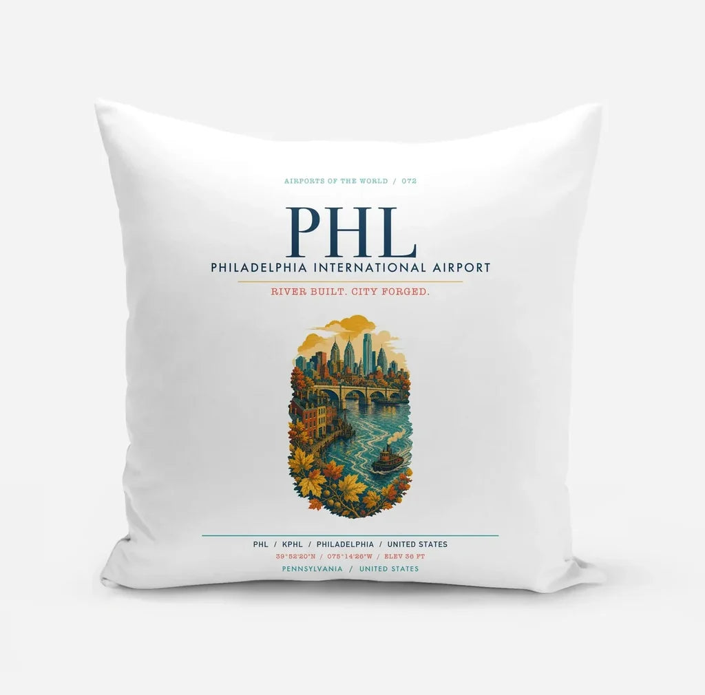 Philadelphia International Airport (PHL) design on white pillow