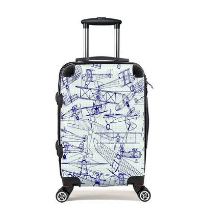 Amazing Drawings of Old Aircrafts Cabin Size aviation luggage in durable shell.