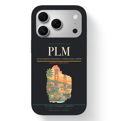 Palembang Airport (PLM) design on black iPhone 17 Pro MagSafe case