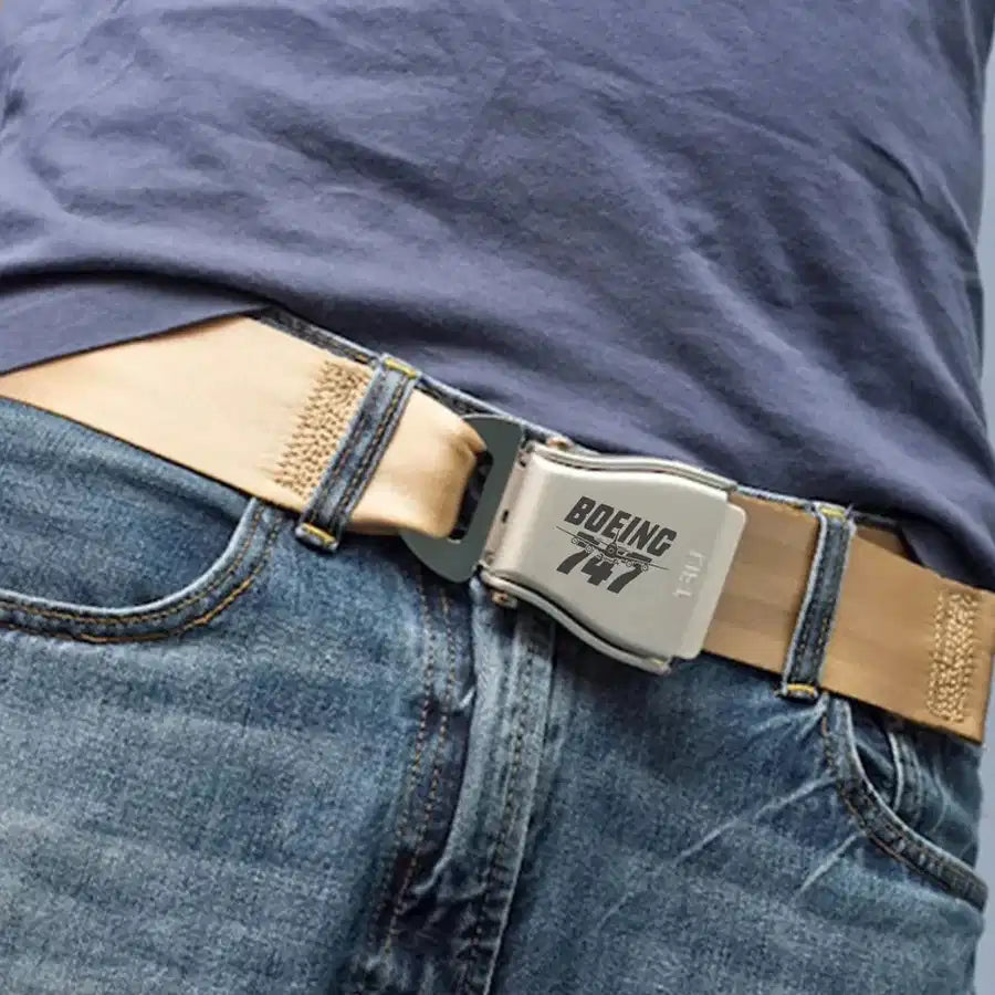 Amazing Boeing 747 aviation seat-belt buckle accessory, real seat-belt webbing.