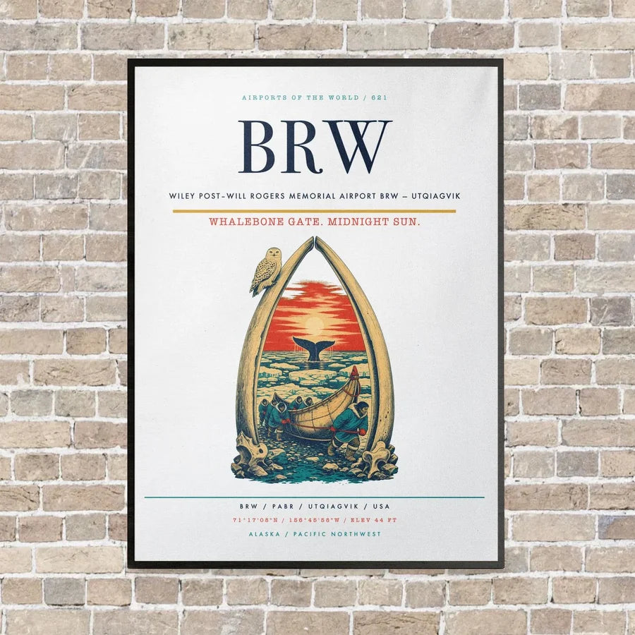 Wiley Post–Will Rogers Memorial Airport BRW — Utqiagvik vertical canvas print - framed - white background