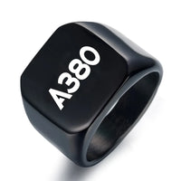 Thumbnail for Airbus A380 Flat Text aviation ring in stainless steel.