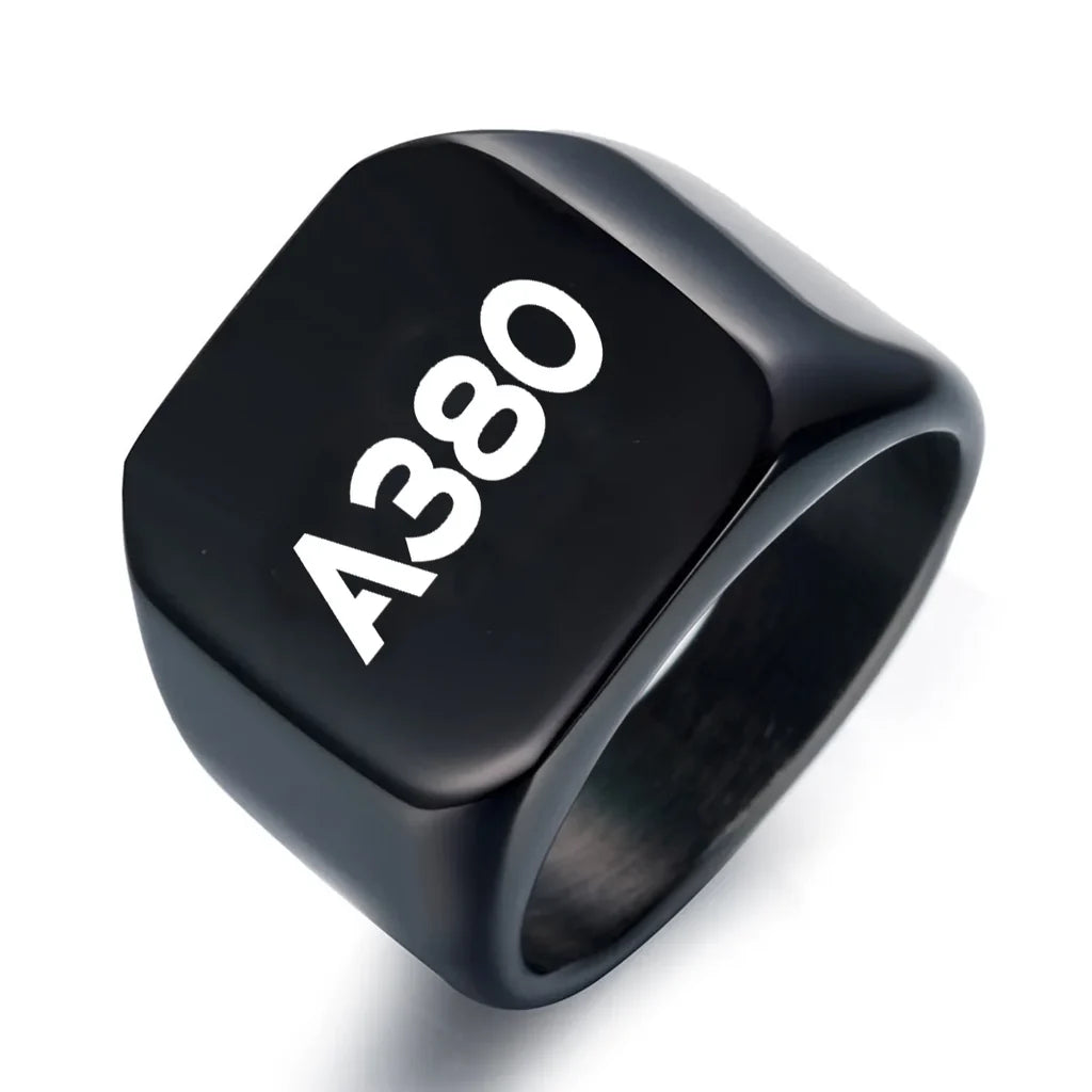 Airbus A380 Flat Text aviation ring in stainless steel.