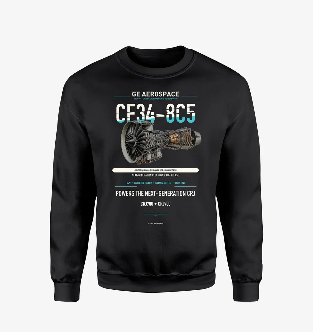 CF34-8C5 design on black sweatshirt