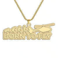 Thumbnail for Born To Fly Helicopter Hollow Necklac aviation-themed hollow necklace, polished metal.