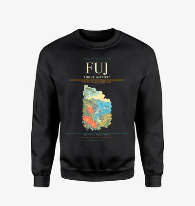 Fukue Airport (FUJ) design on black sweatshirt