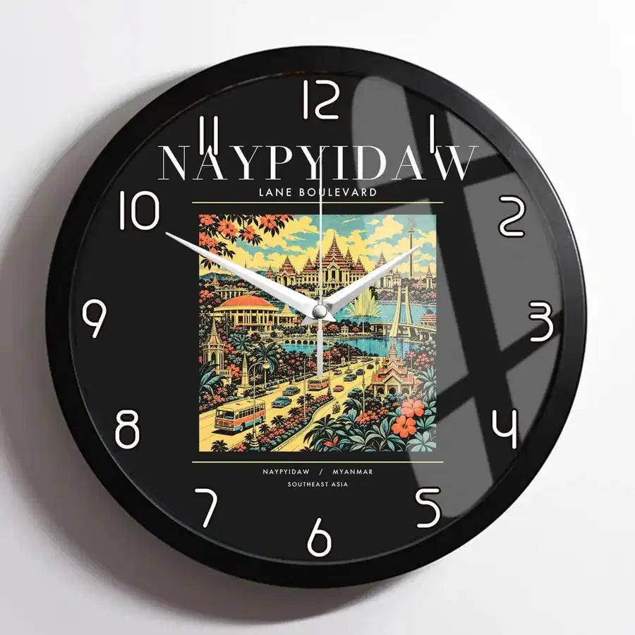 NAYPYIDAW - Poster - Wall Clock Framed - Black