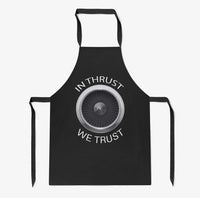 Thumbnail for In Thrust We Trust aviation design on durable cotton blend kitchen apron.