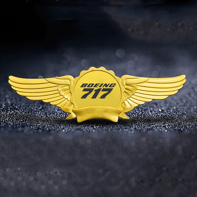 Boeing 717 & Text aviation badge in polished metal.