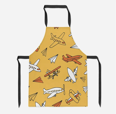 Super Drawings of Airplanes aviation design on durable cotton blend kitchen apron.