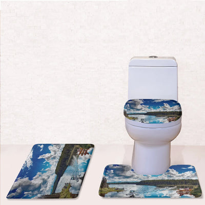 Amazing Scenary & Sea Planes Toilet Seat Cover Three-piece aviation print on soft fabric toilet seat cover set.