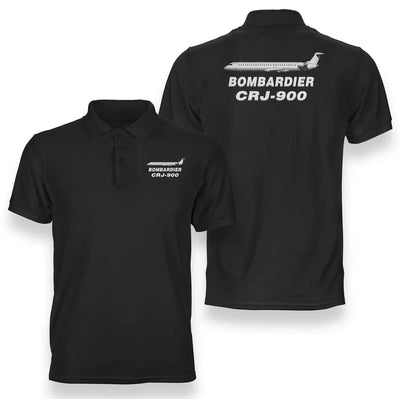 The Bombardier CRJ-900 aviation design printed on soft cotton double-side polo.