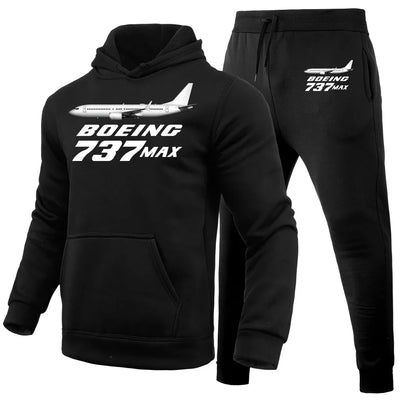 The Boeing 737Max aviation design on soft cotton blend hoodie and sweatpants set.