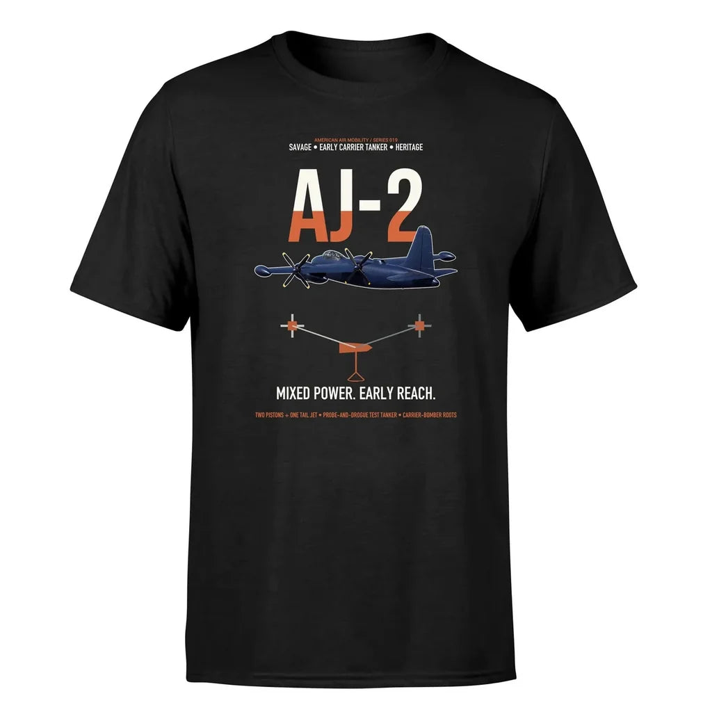 AJ-2 Savage Tanker design on black double-side t-shirt, single-side print