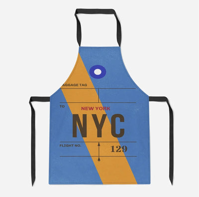 NYC - New York Luggage Tag aviation design on durable cotton blend kitchen apron.