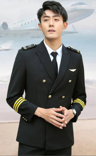 3 LINES Airline Pilot Suit Jackets & Coat with Shoulder Epaulettes aviation design on crisp poplin cotton with epaulettes pil.