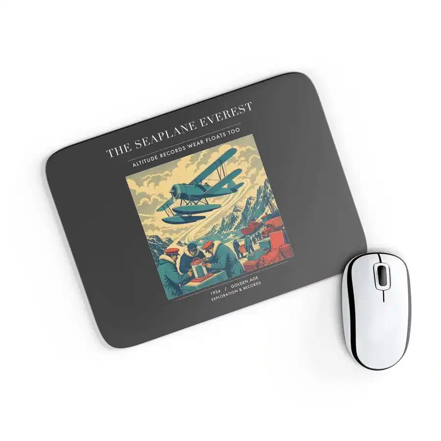 VINTAGE G4296 - The Seaplane Everest - Designed Mouse Pads design on black rectangle