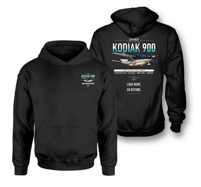 Daher Kodiak 900 design on black double-side hoodie, double-side print