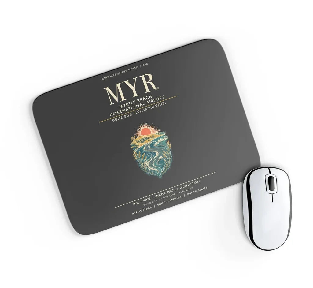 Myrtle Beach International Airport (MYR) design on black rectangle mouse pad