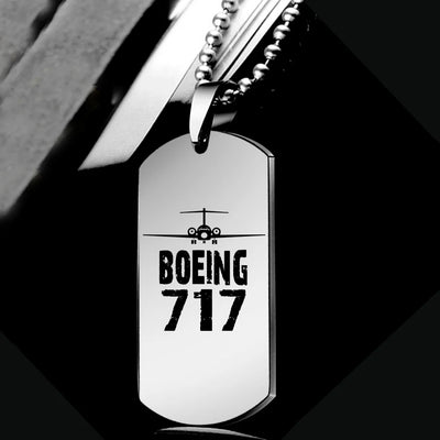Boeing 717 & Plane aviation necklace, polished metal body with engraved detail.