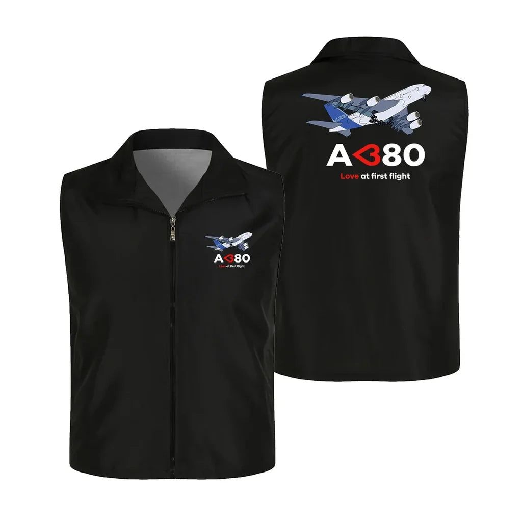 Airbus A380 Love at first flight Thin Style aviation design printed on lightweight shell with sleeveless design thin vest.