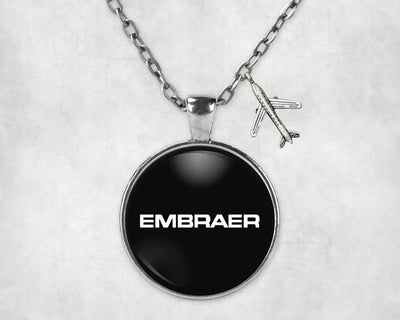 Embraer & Text aviation-themed necklace, polished stainless steel.