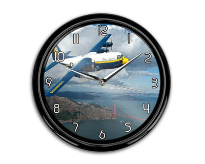Blue Angels & Bridge aviation themed wall clock, premium wood and metal.