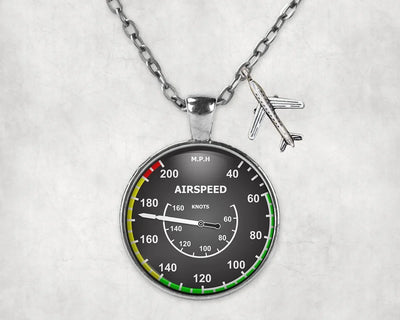 Airspeed 2 aviation-themed necklace, polished stainless steel.