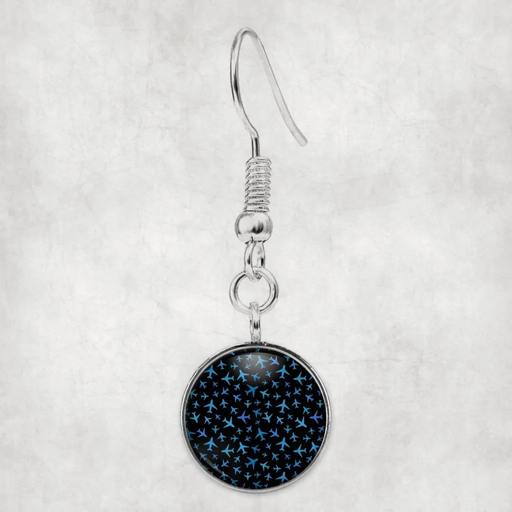 Side view of Many Airplanes Black aviation earrings in hypoallergenic alloy, polished finish.