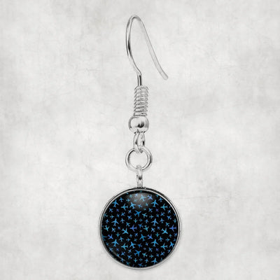 Side view of Many Airplanes Black aviation earrings in hypoallergenic alloy, polished finish.