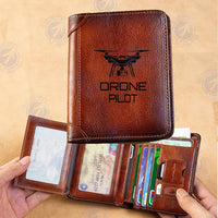 Thumbnail for Drone aviation print leather wallet, leather.
