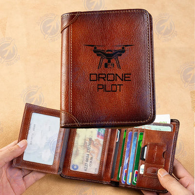 Drone aviation print leather wallet, leather.