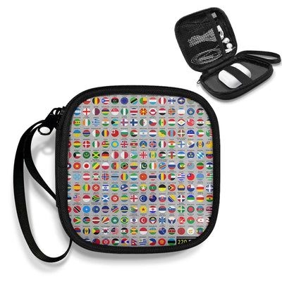 220 World's Flags Portable aviation design portable headphone bag, padded polyester construction.