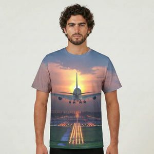 Super Airbus A380 Landing During Sunset Printed T-Shirts