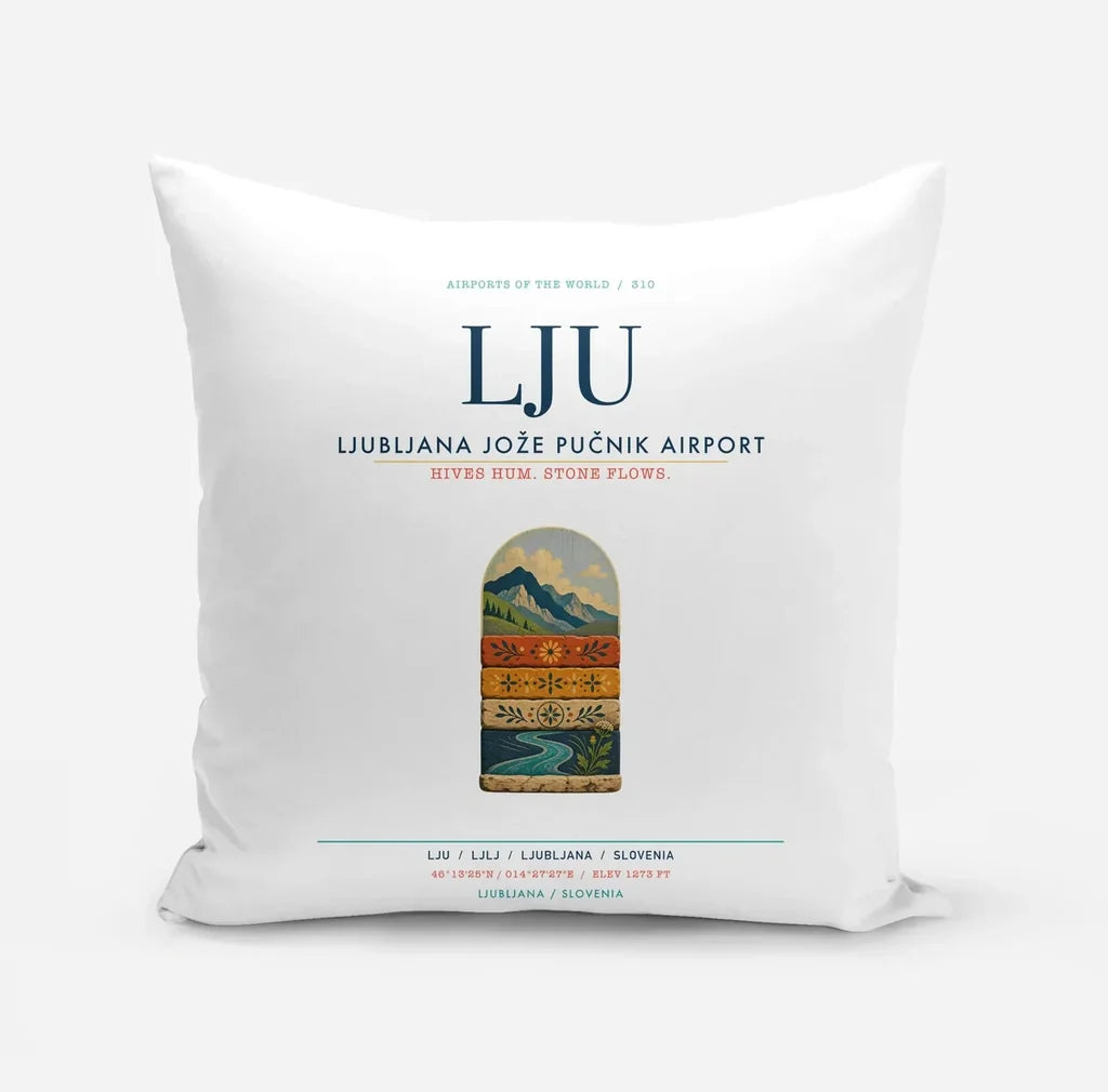 Ljubljana Jože Pučnik Airport (LJU) design on white pillow