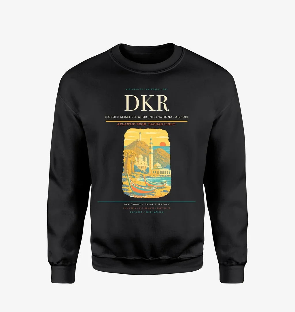 Leopold Sedar Senghor International Airport (DKR) design on black sweatshirt