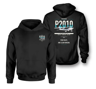 Tecnam P2010 design on black double-side hoodie, double-side print