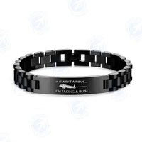Thumbnail for If It Ain't Airbus I'm Taking A Bus aviation-themed chain bracelet, polished stainless steel.