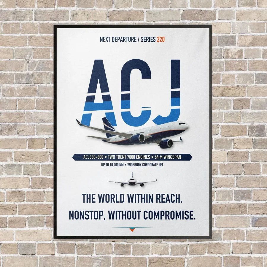 Airbus ACJ330neo / exact ACJ330-800 vertical canvas print - framed - white background