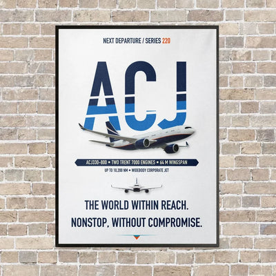 Airbus ACJ330neo / exact ACJ330-800 vertical canvas print - framed - white background