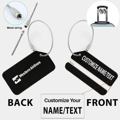 Western Airlines Designed Fashion Metal Luggage tag, Black + NAME