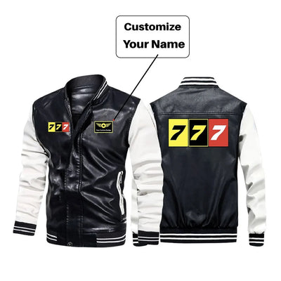 Flat Colourful 777 aviation design printed on genuine leather with modern tailored fit stylish leather jacket.